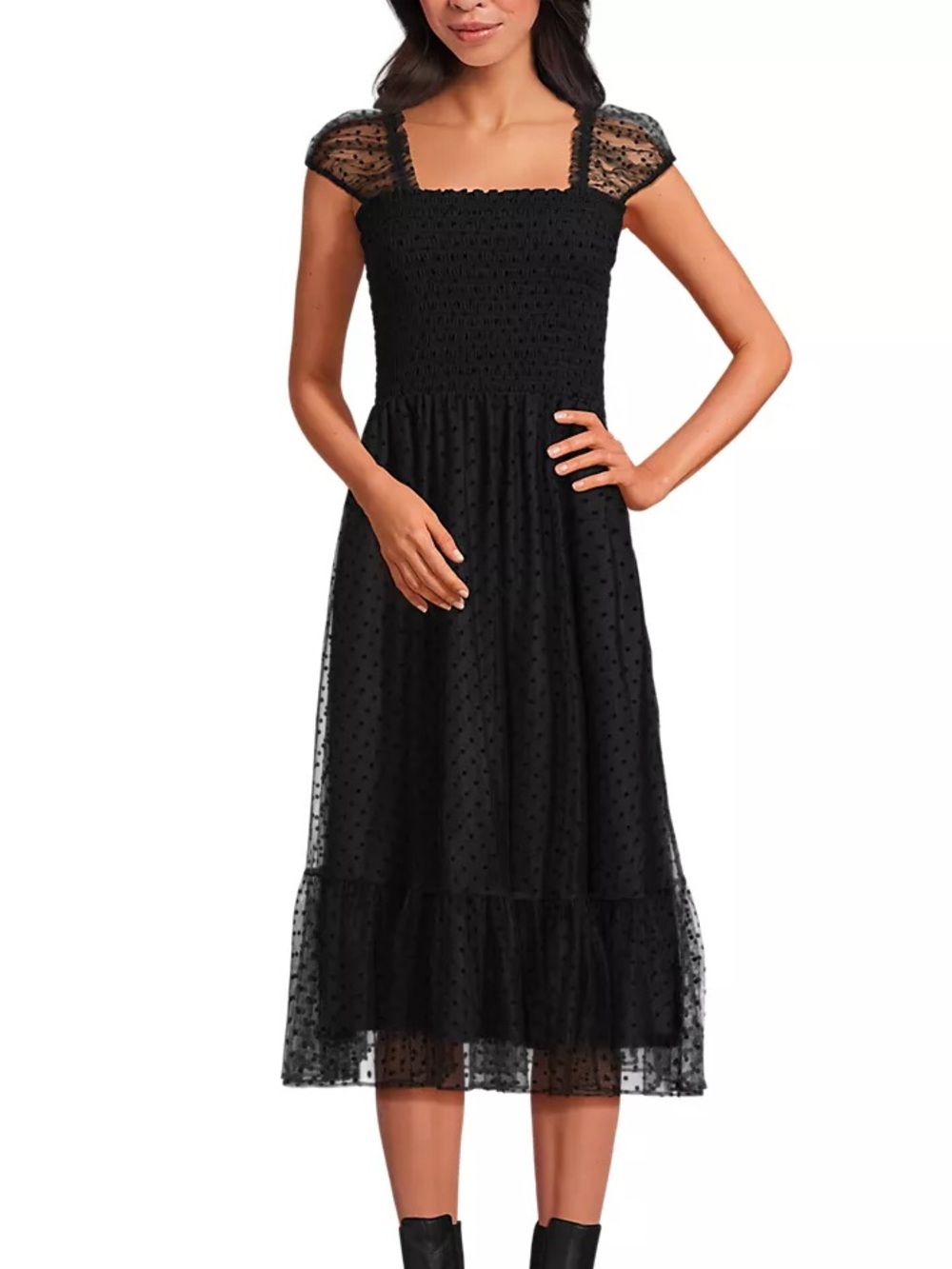 NWT Lands End black smocked polka dot dress